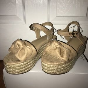 Tan Suede Bow Platform Sandals